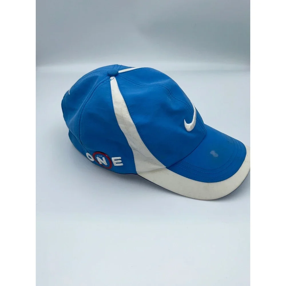 Nike Golf Hat Blue White Adjustable Swoosh ONE V Logo‎ Performance Cap